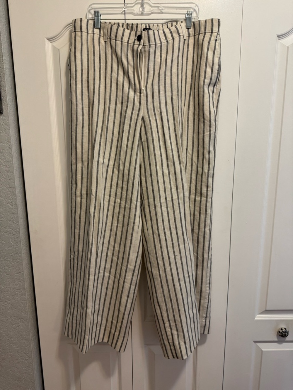 J. Crew Cream and Black Striped Wide-Leg Linen Trousers